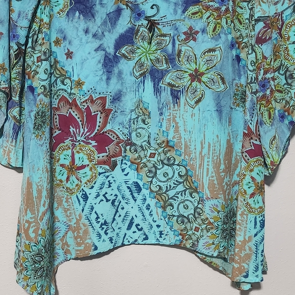 TIANELLO by STEVE BARRAZA Tunic Medium Silk Floral Asymmetrical Hem Art To Wear - Picture 5 of 15
